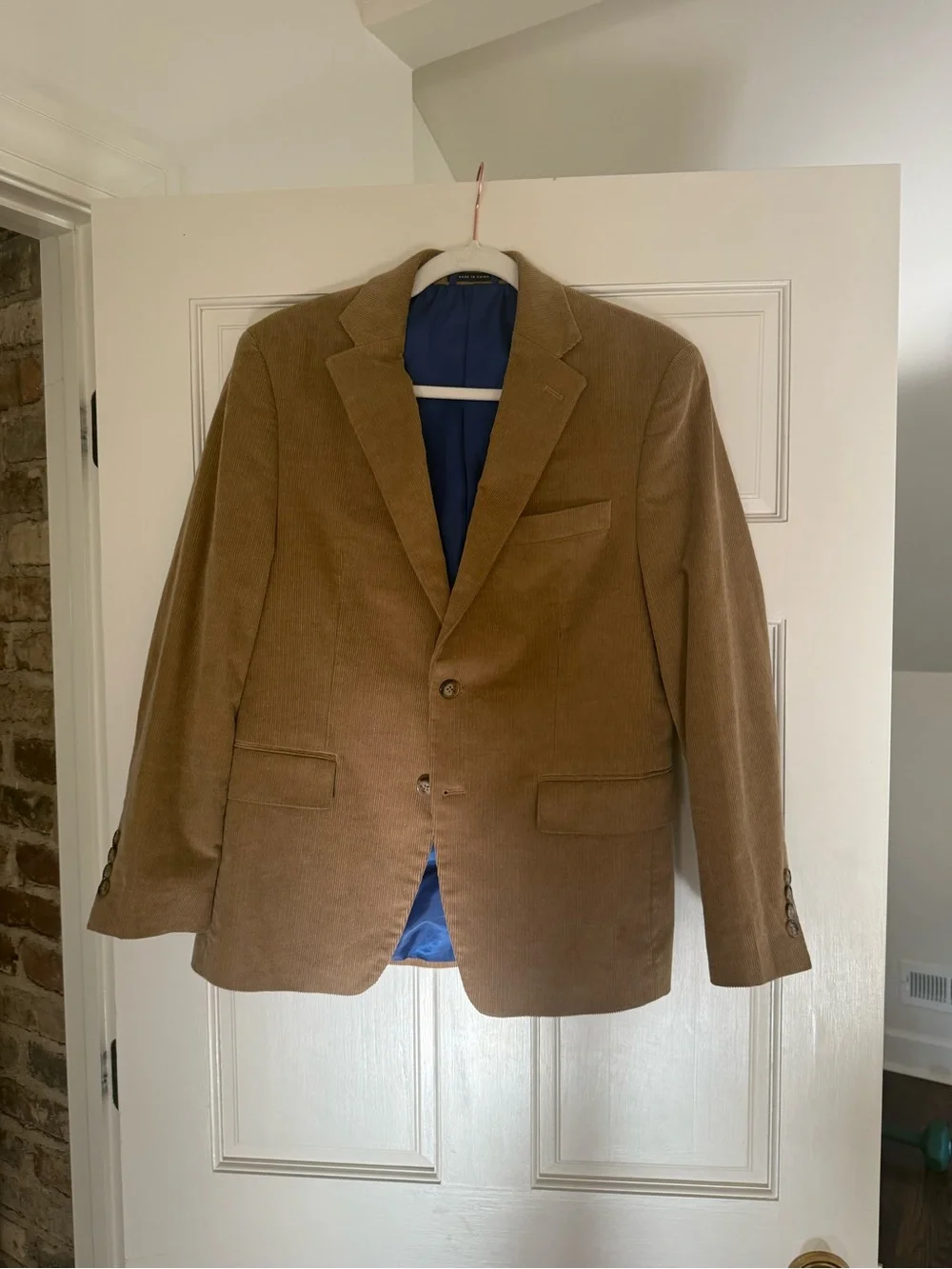 Men’s Regular Fit Corduroy Notch-Lapel Blazer in Camel, 36s